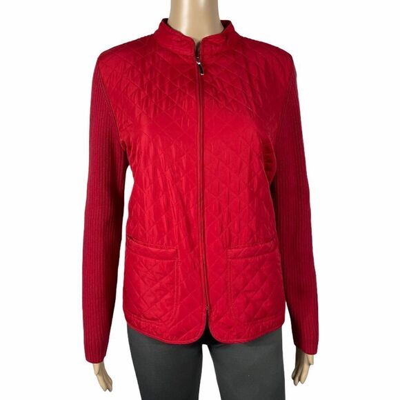 Petite Croft & Barrow Red Quilted Sweater Jacket - Picture 3 of 16